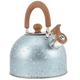 Stovetop Tea Kettle Whistling Teapot Stainless Steel Water Kettle with Wood Handle Locking Spout Cover Camping Serving Kettle for Gas Induction Electric Stovetops 2L- Blue (Color : Blue)