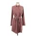 Eddie Bauer Casual Dress - Shirtdress Collared Long sleeves: Burgundy Solid Dresses - Women's Size Medium
