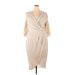 City Chic Casual Dress - Wrap V Neck 3/4 sleeves: Tan Stripes Dresses - Women's Size 18 Plus