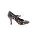 Franco Sarto Heels: Slip-on Stilleto Cocktail Black Leopard Print Shoes - Women's Size 7 1/2 - Round Toe