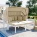 3-Piece Patio Daybed with Retractable Canopy, Outdoor Metal Sectional Sofa Bench with Ottoman Set, Garden Chaise Lounge Sunbed