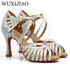 WUXIJIAO Latein-Tanzschuhe Damen High Heels Schwarz Silber Gold Glitzer Gold Tuch Bequeme Salsa-Schuhe Salsa-Partyschuhe