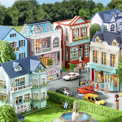 DIY Mini Holz Puppenhaus mit Möbeln Licht Puppenhaus Casa Montage Modell rosa Prinzessin Villa