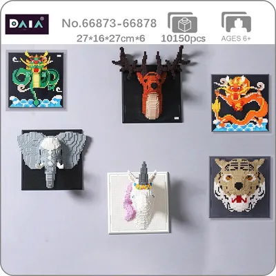 Daia Drachen Einhorn Elefant Hirsch Tiger Monster Tierkopf Wandmalerei Mini Diamant blöcke Ziegel Image