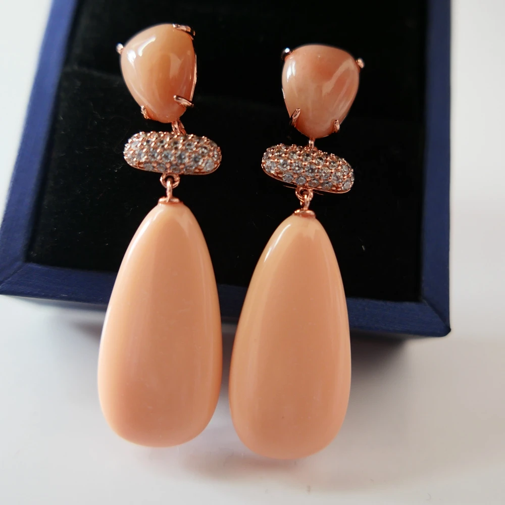 Kqdance lange Wasser tropfen orange rosa türkis Ohrringe mit Naturstein Silber Nadel rosé vergoldeten Schmuck für Frauen