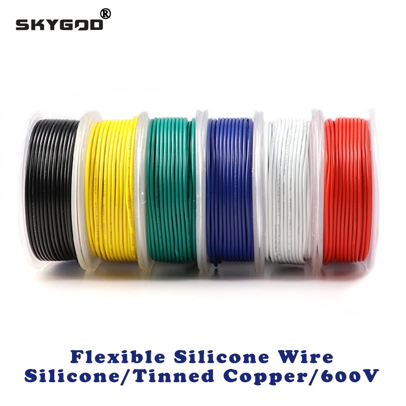 Flexibler Silikondraht in Rolle, 30/28/26/24/22/20/18/16 AWG, isoliertes, verzinntes Kupfer, hitzebeständiges Kabel, 600-V-Set Image