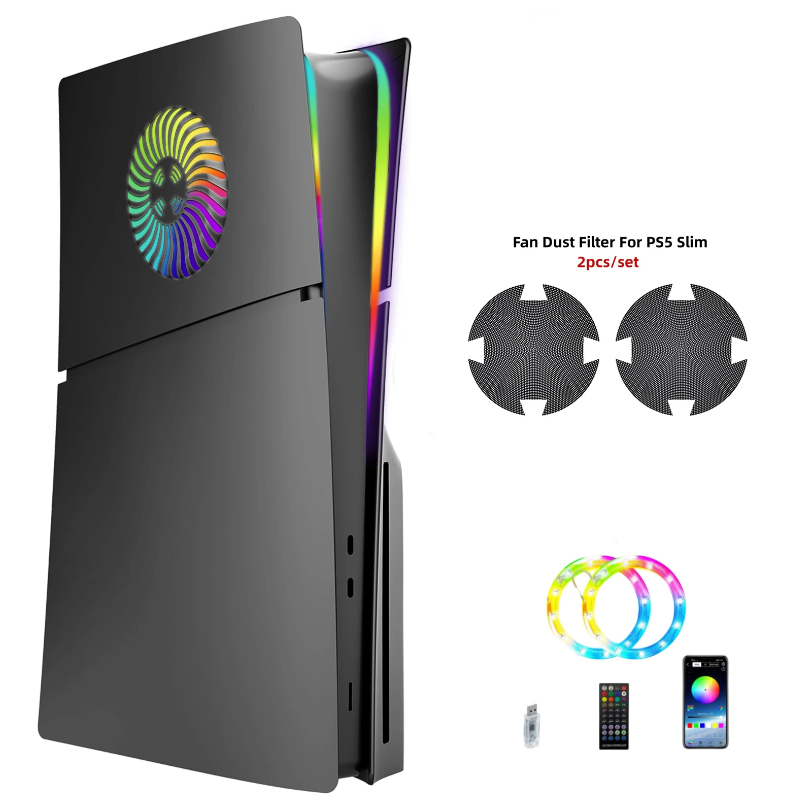 Konsolen abdeckplatten mit LED-Licht und Lüfter-Staub filter für Sony PS5 Slim Ersatz-Seiten platte für Playstation 5 Slim Disc Image