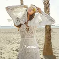 Lorrtta-Robes de mariée en dentelle au crochet vintage manches longues col en V sirène