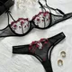 Ensemble de lingerie en maille ultra fine pour femme broderie florale respirante string