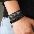 Ensemble de bracelets en cuir rétro Boho pour hommes perles de Yoga bracelet à distance breloque