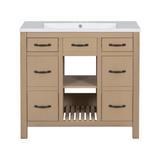 Winston Porter Modern Bathroom Storage Cabinet w/ 2 Drawers & 2 Cabinets Wood in Brown | 32.99 H x 36 W x 18 D in | Wayfair