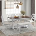 Gracie Oaks 6-Piece Dining Table Set Wood in Brown/White | 30 H x 35.8 W x 59.8 D in | Wayfair 823028EF2F6443D8B00C7C9A4C4DC685