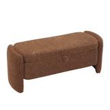Latitude Run® Oval Ottoman Storage Bench Chenille Fabric Bench w/ Large Storage Space For The Living Room Wood/Chenille in Orange | Wayfair