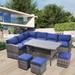 Latitude Run® Outdoor Patio Furniture Set,7 Pieces Outdoor Sectional Conversation Sofa w/ Dining Table, Chairs & Ottomans | Wayfair