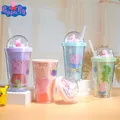 450ML Peppa Pig Plastic Water Bottle Cup Anime Peppa Pig George Pig Drink Straw Mugs Tumbler Coffe