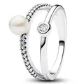 Original Treated Pearl & Pave Double Band Ring With Crystal For 925 Sterling Silver Ring Women