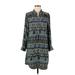 Feathers Casual Dress - Shirtdress Collared 3/4 sleeves: Blue Aztec or Tribal Print Dresses - Women's Size Medium