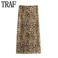 TRAF 2024 Leopard Print Tulle Skirt Woman Vintage Mesh Midi Skirt Y2k High Waist Long Skirts For