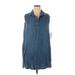 Chelsea & Theodore Casual Dress - Mini Collared Sleeveless: Blue Solid Dresses - Women's Size 1X