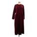 Eddie Bauer Casual Dress - Shirtdress High Neck 3/4 sleeves: Burgundy Print Dresses - Women's Size Large