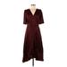 Lulus Casual Dress - Midi V-Neck Short sleeves: Burgundy Solid Dresses - Women's Size Medium