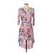 a.n.a. A New Approach Casual Dress - A-Line V-Neck 3/4 sleeves: Pink Floral Dresses - Women's Size Large