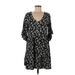 Universal Thread Casual Dress - Shift V-Neck 3/4 sleeves: Black Floral Dresses - Women's Size Medium