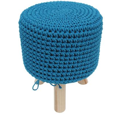 Sitzhocker Hellblau Holz Strickpolster Stoff Polster Retro Hocker Sitzpouf Holzfuß Sitzbank Pouf Image