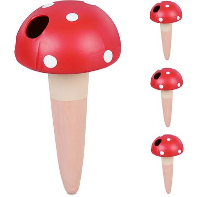Relaxdays Tonkegel Bewässerung, 4er Set, je 100 ml, Gießhilfe Zimmerpflanzen, Pilz-Design, Image