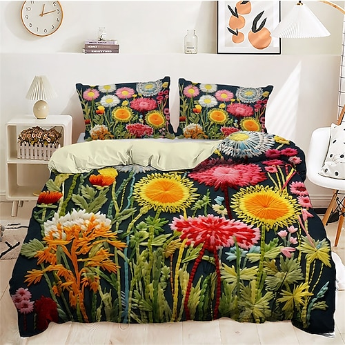 Bettbezug-Set mit floralem Quilt-Kunstmuster, Bettdecken-Set, weiches 3-teiliges Luxus-Baumwoll-Bettwäsche-Set, Heimdekoration, Geschenk, King-Size-Bett, volle Größe Image