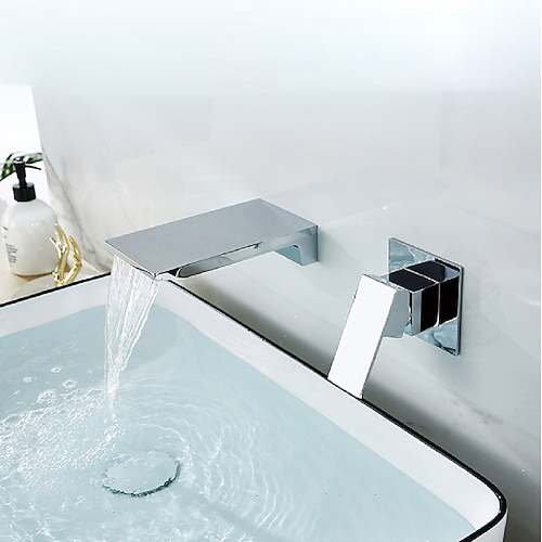 Waschbecken-Mischbatterie mit Wasserfall zur Wandmontage, mattschwarz, Waschbecken-Mischbatterie aus massivem Messing, Einhand-Einhebel-Waschtischarmaturen, schwarz, gold, chrom Image