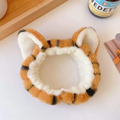 Niedliches Tiger-Shampoo-Haarband, Cartoon-niedliches Tier-Kopfbedeckungs-Shampoo-Make-up-Plüsch-Tiger-Ohrband Image