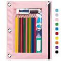 Forvencer Pencil Pouch for 3 Ring Binder Binder Pencil Case with Smooth Zipper Clear Window Pencil Case for Binder Big Capacity 3 Ring Binder Pencil Bag with 3 Reinforced Grommets Pink