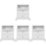 Set of 4 Bedside Table Chest Drawers Furniture Household Doll Accessories White Wooden