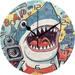 Bestwell Cartoon Funny Shark Clock Silent Round Wall Clock Non Ticking Battery Device Clocks Creative Decoration Wall Clock for Living Room Bedroom Office Kitchen