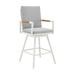 Crown Outdoor Patio Swivel Bar Stool in Aluminum with Brown Rope and Light Gray Cushions