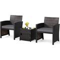 YFbiubiulife 3 Piece Outdoor PE Wicker Patio Conversation Set with Side Table with Door Soft Cushions and Protective Cover Outdoor Sofa and Table Set