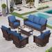 Sophia & William 6 Pieces Wicker Patio Conversation Set 7-Seat Outdoor Furniture Set with Swivel Chairs Navy Blue