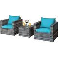 YZboomLife 3 Pieces Patio Set Outdoor Rattan Sofa Couch Set with Cushions Tempered Glass Coffee Table Wicker Patio Conversation Set for Lawn Backyard Poolside Balcony Red