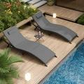 YZboomLife Patio Chaise Lounge Set 3 Pieces Outdoor Lounge Chair with Arm Outdoor Wicker Lounge Chairs with Table Folding Chaise Lounger for Poolside Backyard Porch Red