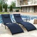 YZboomLife Lounge Chairs for Outside 3 Pieces Patio Chaise Lounge w Sponge Cushion Outdoor Wicker Lounge Chairs Adjustable Pool Lounge Chairs for Porch Deck Blue