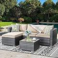 YFbiubiulife Outdoor Patio Sets All-Weather Rattan Outdoor Sectional Sofa with Tea Table and Cushions Upgrade Wicker Patio sectional Sets 3-Piece (Aegean Blue)