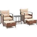 YZboomLife 5 Pieces Patio Set Outdoor Rattan Chairs with Tempered Glass Coffee Table Ottomans & Soft Cushions Wicker Conversation Bistro Set for Garden Deck Balcony Poolside(Kh