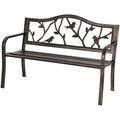YZboomLife Sophia & William 50 Outdoor Garden Bench Patio Park Bench Cast Iron Metal Frame with Floral Design Backrest for Porch Yard Lawn Deck Bronze