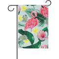 Hidove Garden Flag Flamingo Flowers Leaves Double-Sided Printed House Sports Flag-28x40(in)-Polyester Decorative Flags for Courtyard Garden Flowerpot