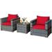 YZboomLife 3 Pieces Patio Set Outdoor Rattan Sofa Couch Set with Cushions Tempered Glass Coffee Table Wicker Patio Conversation Set for Lawn Backyard Poolside Balcony Red