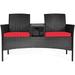 YZboomLife Conversation Set with Table and Two Removable Cushions Rattan Wicker Chairs and Table Set for Patio Garden Baloney and Lawn Outdoor Porch Sets Loveseat (Black+Red)