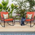 YZboomLife 3 Pieces Patio Set Outdoor Rocking Chairs Wicker Cushioned Patio Rocker with for Porch Garden Poolside & Deck Blue