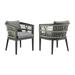 Zella Outdoor Patio Dining Chair in Aluminum with Light Gray Rope and Earl Gray Cushions - Set of 2