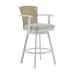 Hazel Outdoor Patio Swivel Bar Stool in Aluminum with Teak Wood and Argent Gray Cushions